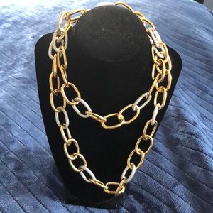 Long Dramatic Disco Gold and Silver Tone Chain Link Necklace‎